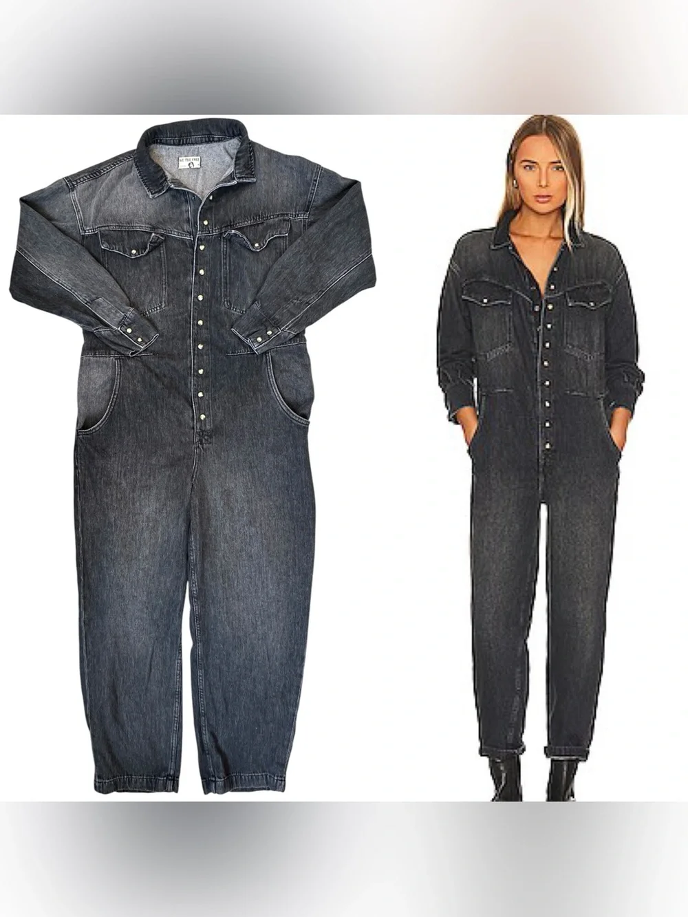 Free People We The Free “Townes” Faded Gray Black Coverall Painter Jumpsuit Med